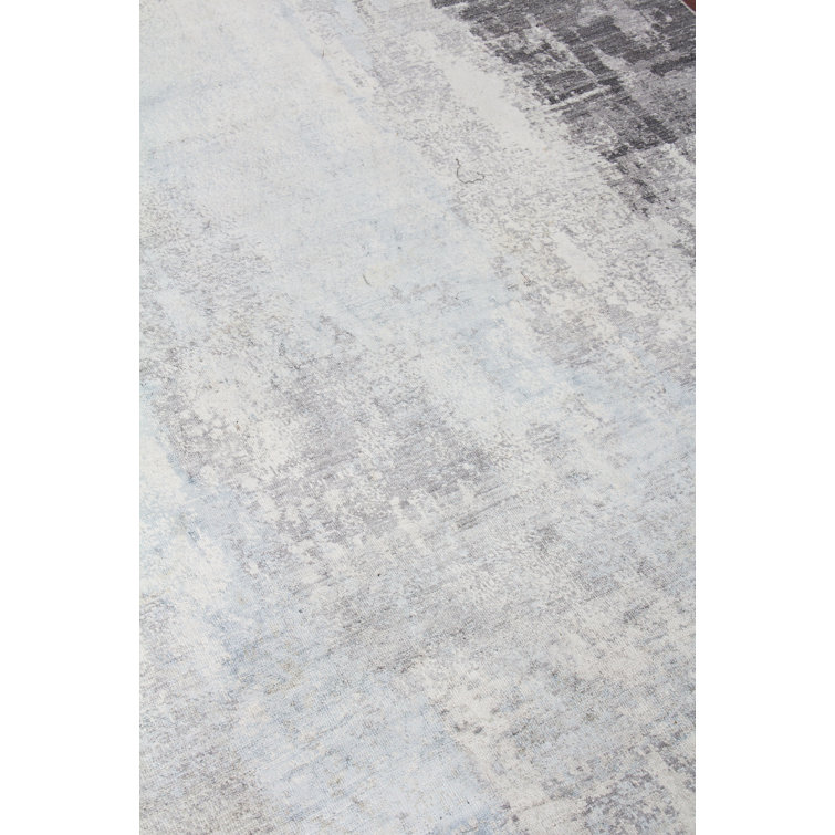 Luxurious Hand-Knotted Silver and Gray Silk Area Rug, 10' x 14'