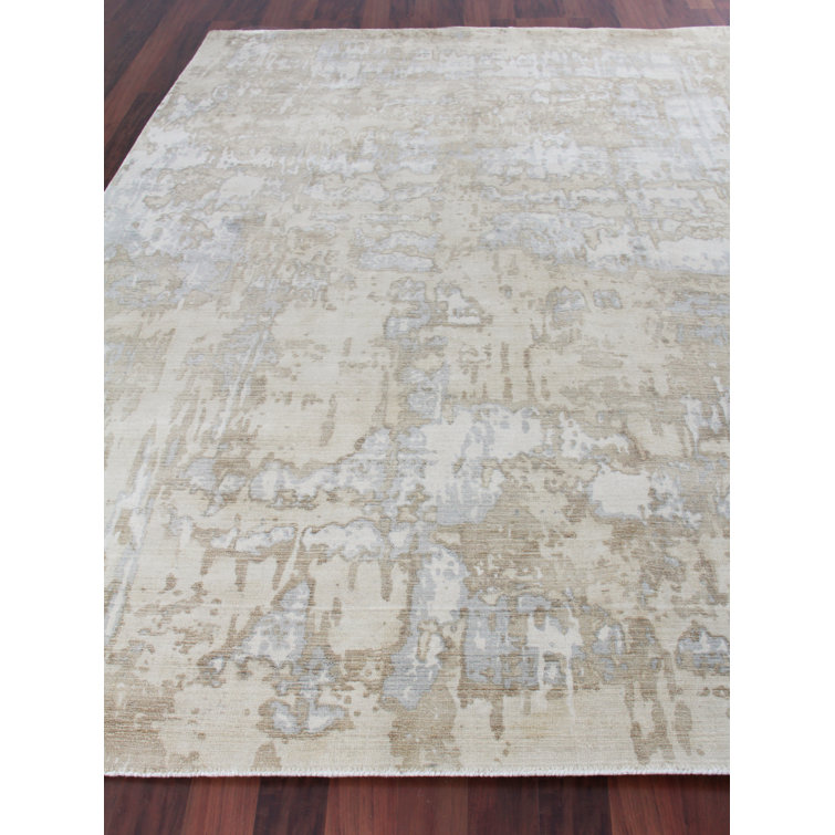 Ivory Abstract Handmade Wool & Viscose 9' x 12' Area Rug
