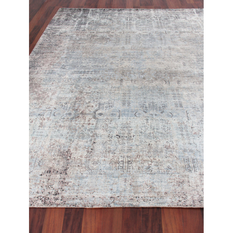 Luxurious Hand-Knotted Silk Ivory and Dark Gray 10' x 14' Area Rug