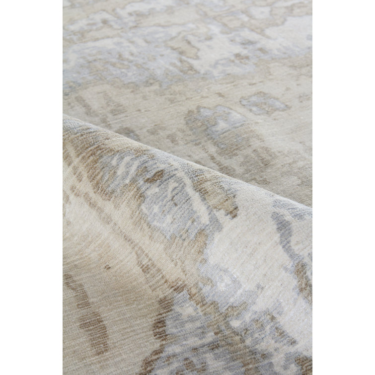Ivory Abstract Handmade Wool & Viscose 9' x 12' Area Rug