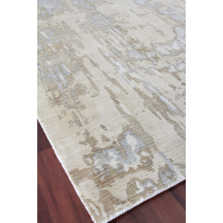Ivory Abstract Handmade Wool & Viscose 9' x 12' Area Rug