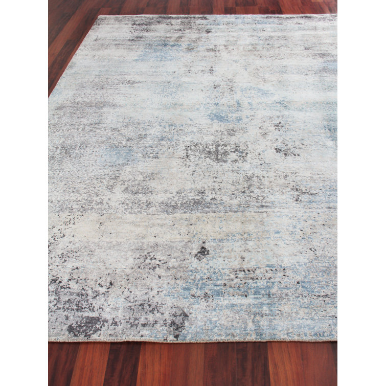 Ivory and Gray Hand-Knotted Silk Rectangular Rug 10' x 14'