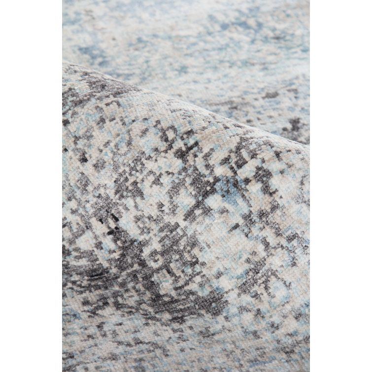 Hand-Knotted Ivory and Dark Gray Silk Abstract Rug
