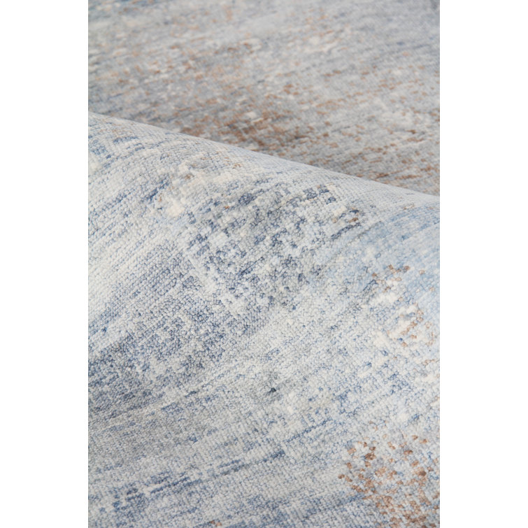 Mori Silk Hand-Knotted Abstract Blue Silk Area Rug, 8' x 10'