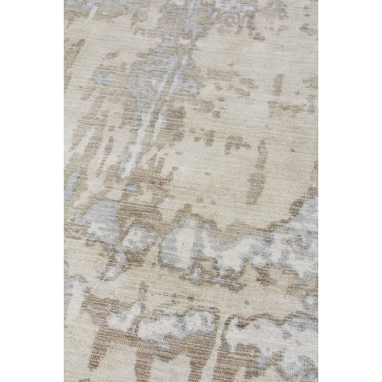 Ivory Abstract Handmade Wool & Viscose 9' x 12' Area Rug