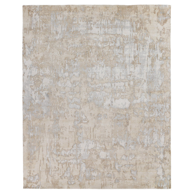 Ivory Abstract Handmade Wool & Viscose 9' x 12' Area Rug