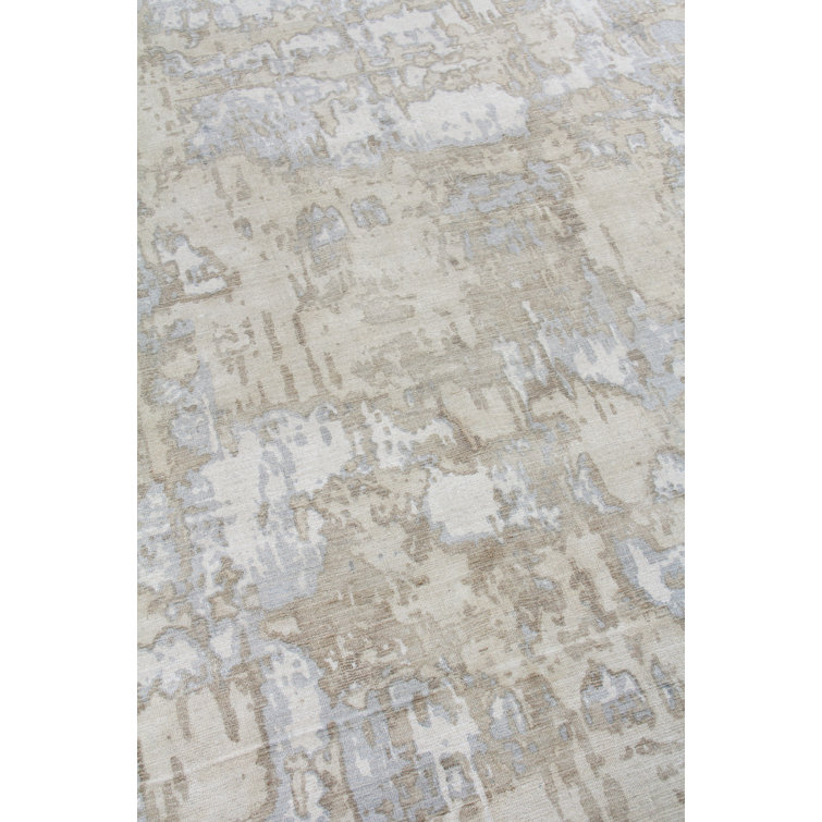 Ivory Abstract Handmade Wool & Viscose 9' x 12' Area Rug