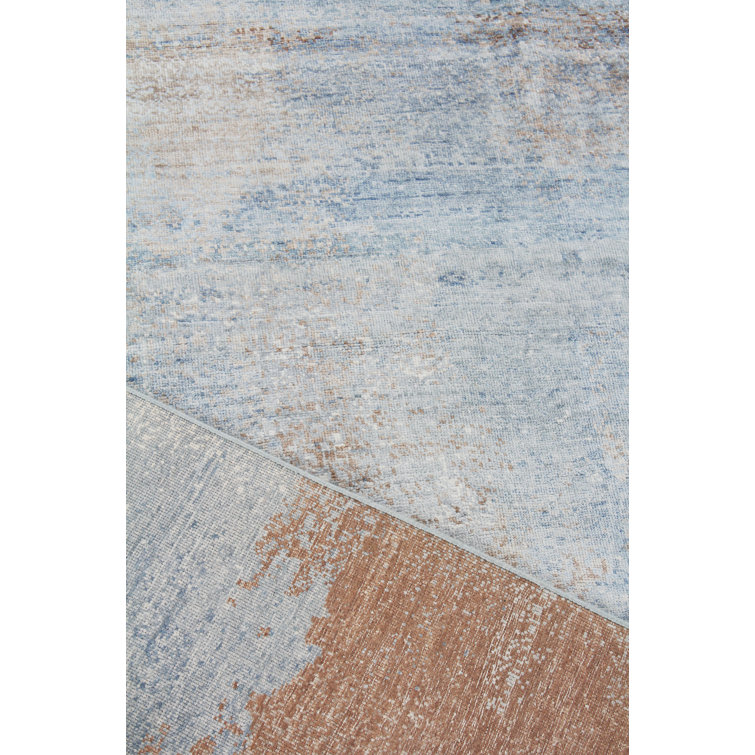 Mori Silk Hand-Knotted Abstract Blue Silk Area Rug, 8' x 10'