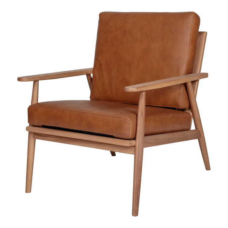 Harper Brown Leather and Oak Barrel Accent Chair