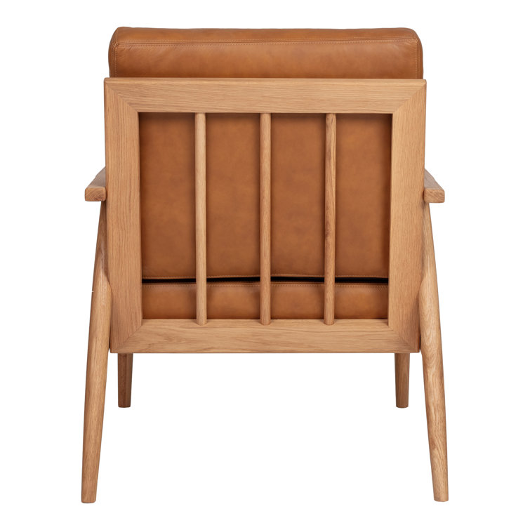 Harper Brown Leather and Oak Barrel Accent Chair