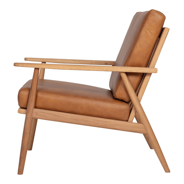 Harper Brown Leather and Oak Barrel Accent Chair