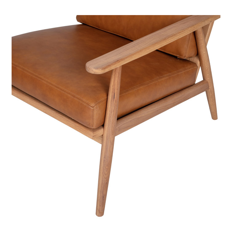 Harper Brown Leather and Oak Barrel Accent Chair