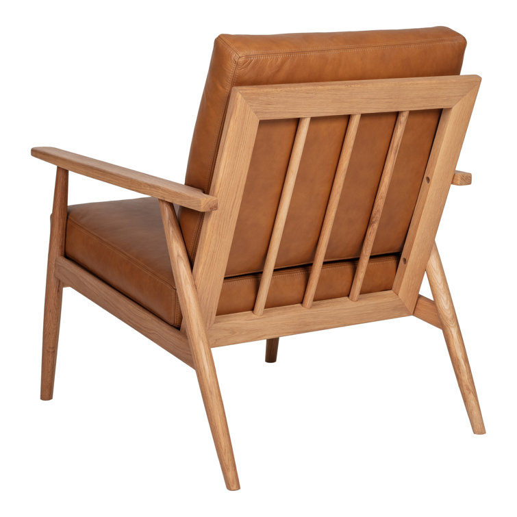Harper Brown Leather and Oak Barrel Accent Chair