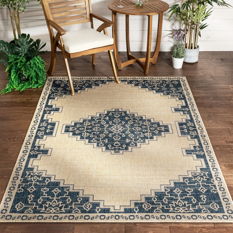 Medusa Blue and Beige Synthetic Flatweave Area Rug