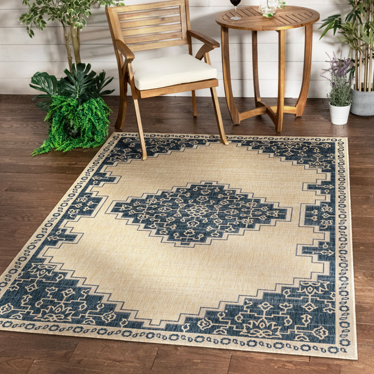 Medusa Blue and Beige Synthetic Flatweave Area Rug