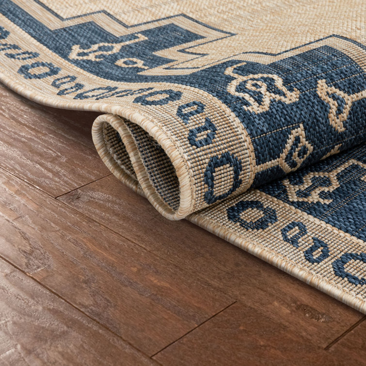 Medusa Blue and Beige Synthetic Flatweave Area Rug