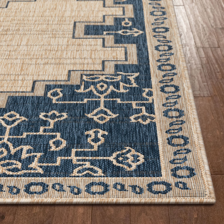 Medusa Blue and Beige Synthetic Flatweave Area Rug
