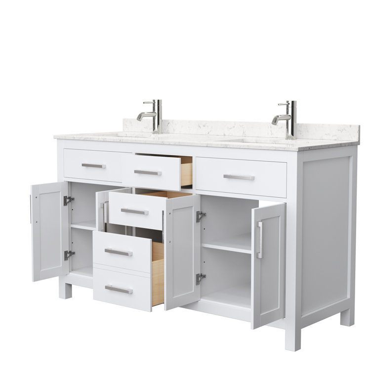 Beckett 60" White Double Bathroom Vanity with Marble Top