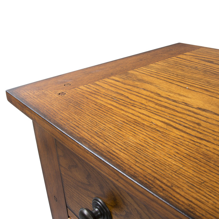 Aged Oak Traditional 5-Drawer Chest with Brass Knobs
