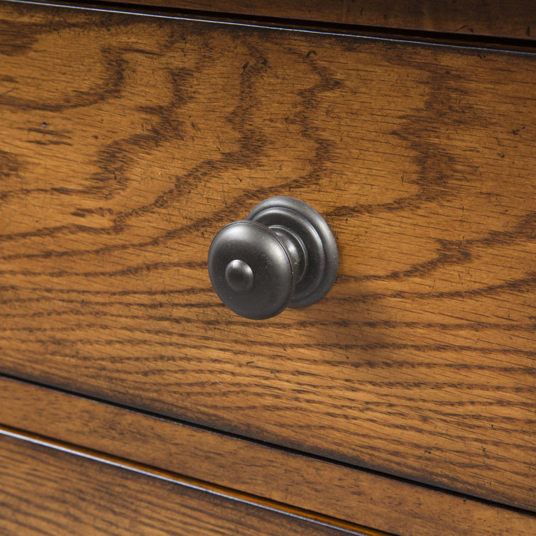 Aged Oak Traditional 5-Drawer Chest with Brass Knobs