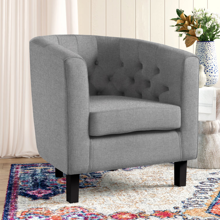 Light Gray Velvet Barrel Armchair with Espresso Wood Legs