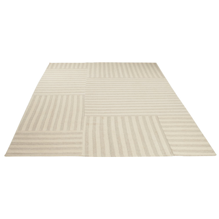 Tan and Stripe Handmade Wool Rectangular Area Rug