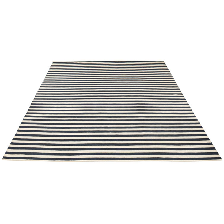 Coastal Charm Handwoven Blue Stripe Wool 8' x 10' Rug