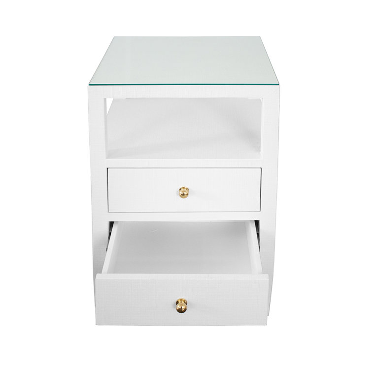 Roscoe Contemporary Beige Wood & Metal End Table with 2 Drawers