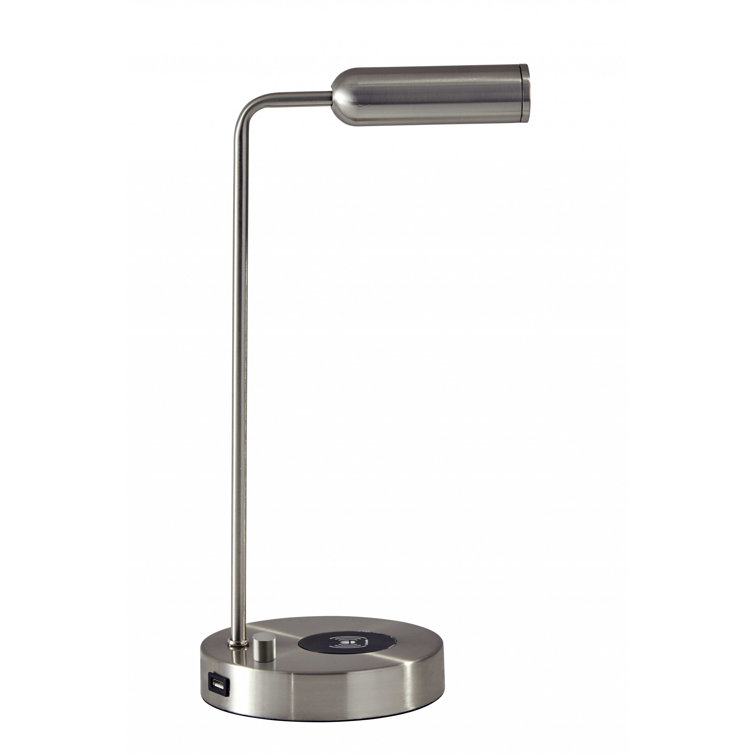 Avon 17" Brushed Steel LED Desk Lamp with USB and Wireless Charging