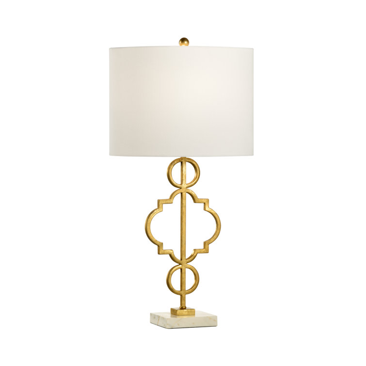 Antique Gold Leaf 30" Table Lamp with Off-White Linen Shade