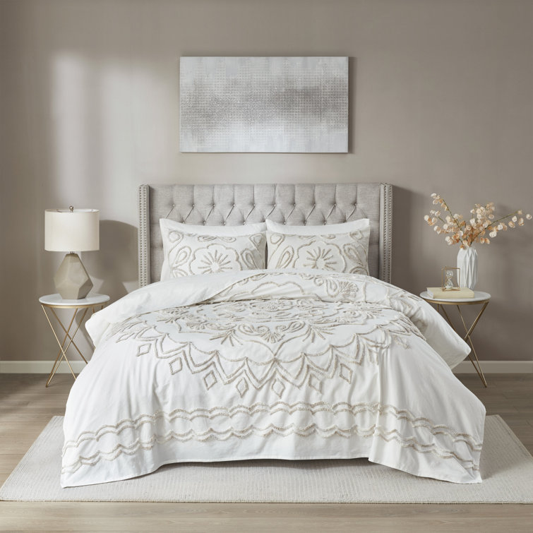 Ivory King Tufted Cotton Chenille Coverlet Set