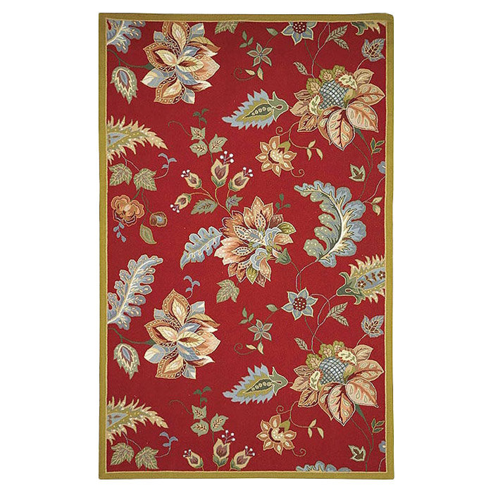 Chelsea Handmade Round Red Floral Wool Rug - 5'3" x 8'3"
