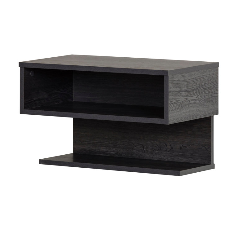 Gray Oak Floating Nightstand with Open Shelf