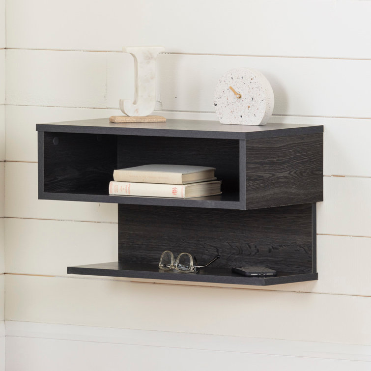 Gray Oak Floating Nightstand with Open Shelf