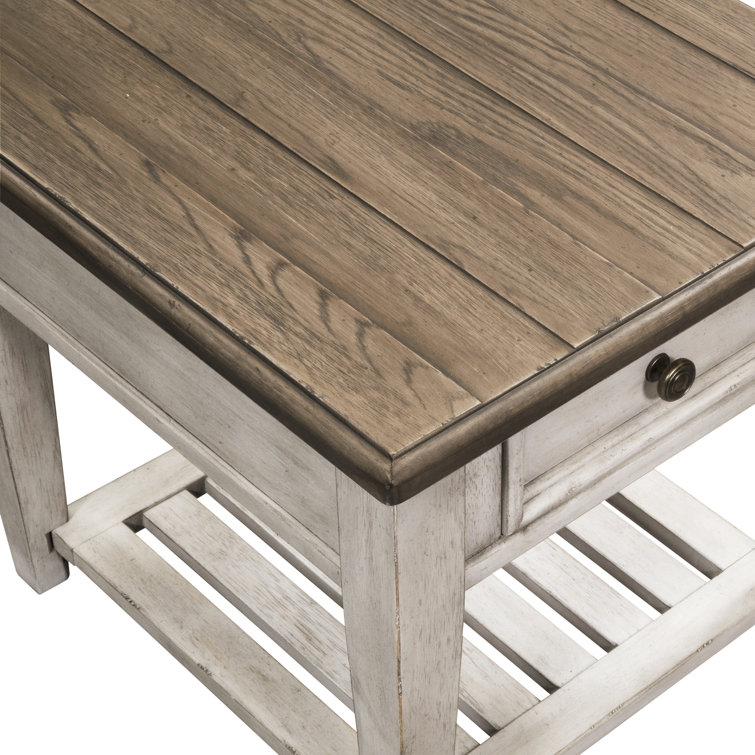 Antique White Wood and Metal Drawer End Table