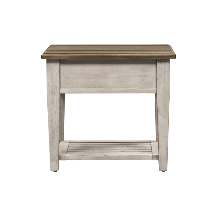 Antique White Wood and Metal Drawer End Table