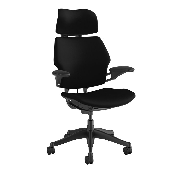 Modern Black Fabric Swivel Task Chair with Adjustable Arms