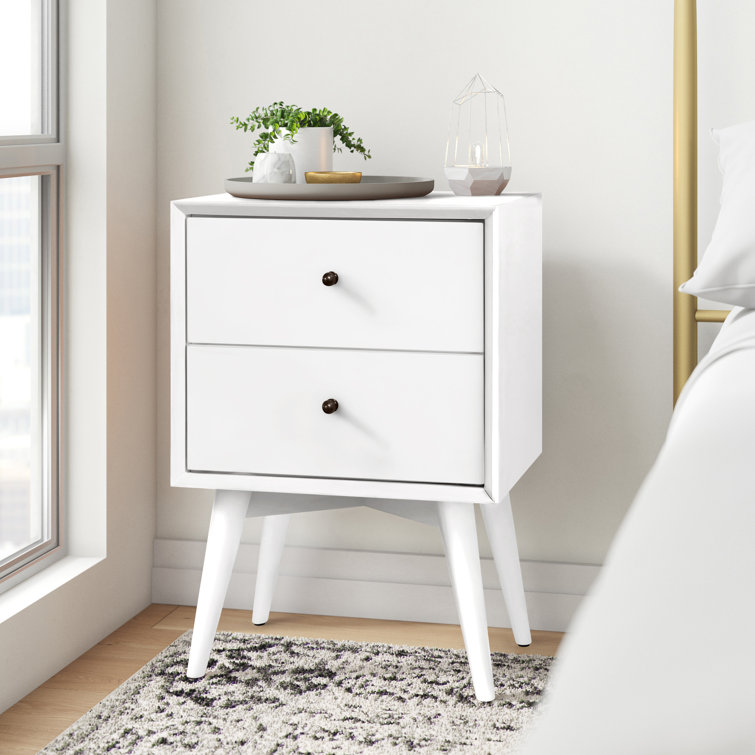 Elegant White Mahogany 2-Drawer Mid-Century Modern Nightstand