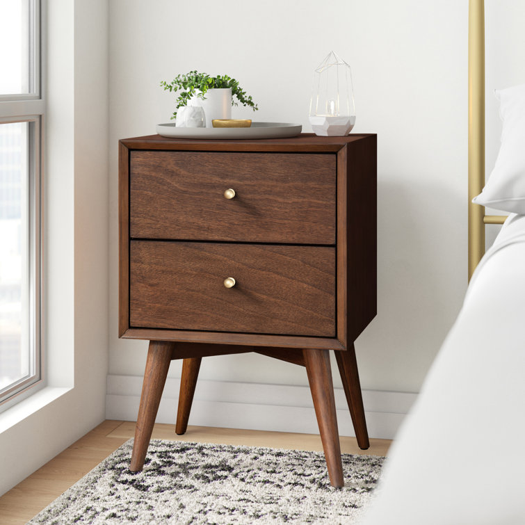 Flynn Transitional Walnut Mahogany 2-Drawer Nightstand