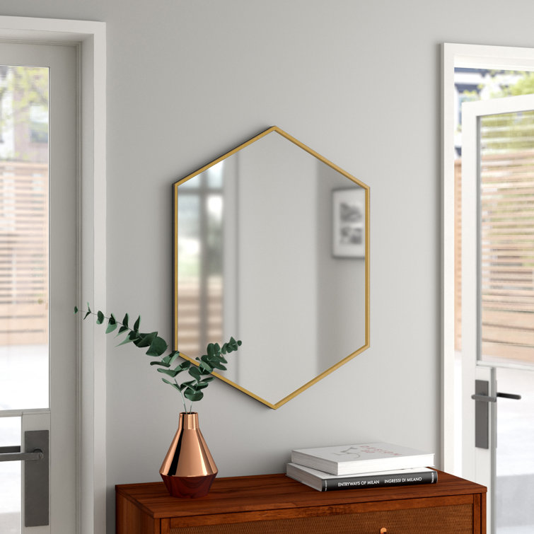 Antique Gold Hexagon 31" Metal Wall Mirror