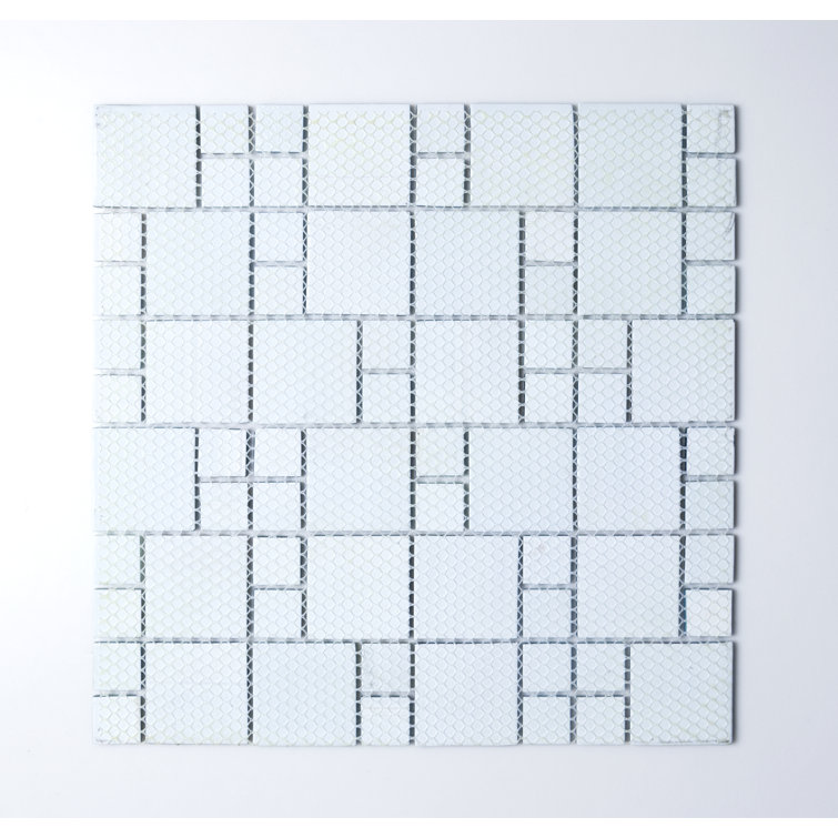 Sea Green Iridescent Glass Mosaic Wall Tile 12-in x 12-in