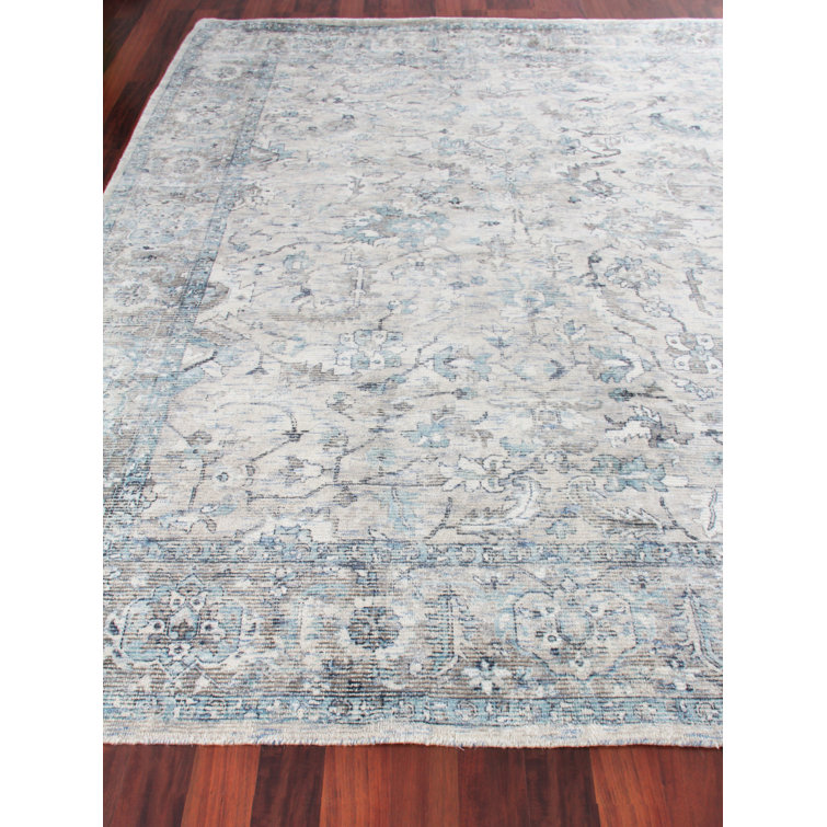 Handmade Tuscany Blue Wool & Viscose 10' x 14' Rectangular Rug