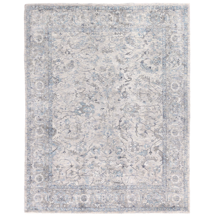 Handmade Blue and Beige Wool Viscose Rectangular Area Rug