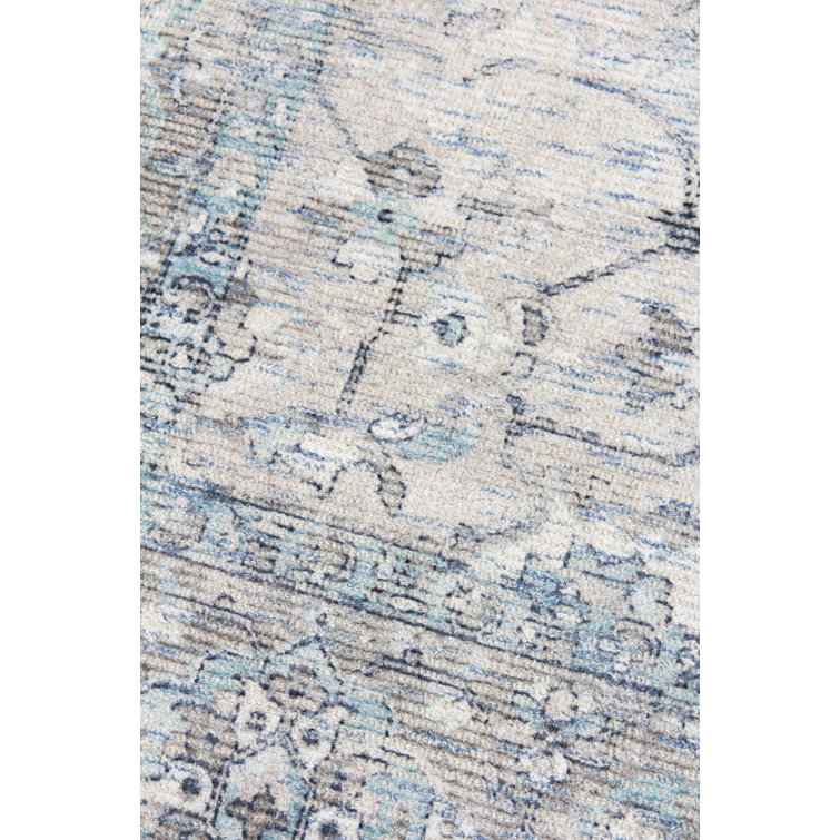 Handmade Blue and Beige Wool Viscose Rectangular Area Rug