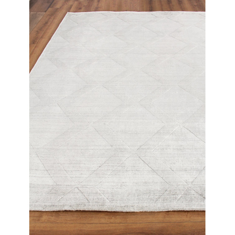 Ivory Geometric Wool Viscose 8' x 10' Hand Woven Rug