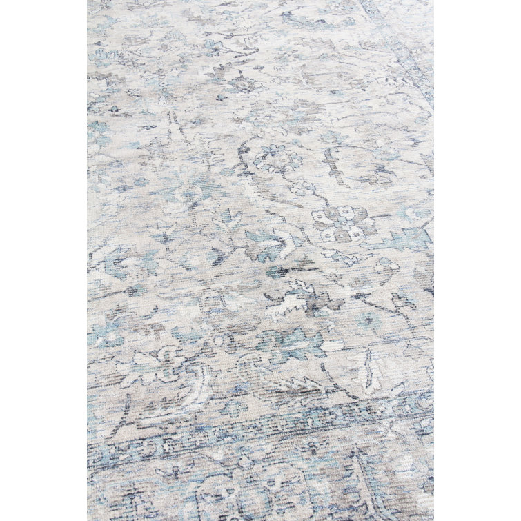 Handmade Blue and Beige Wool Viscose Rectangular Area Rug