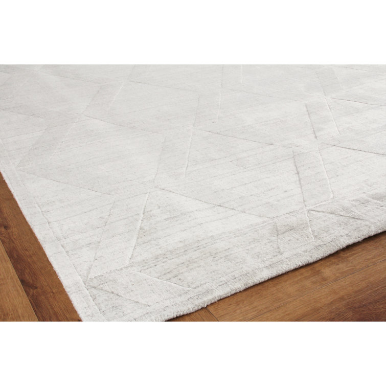 Ivory Geometric Wool Viscose 8' x 10' Hand Woven Rug