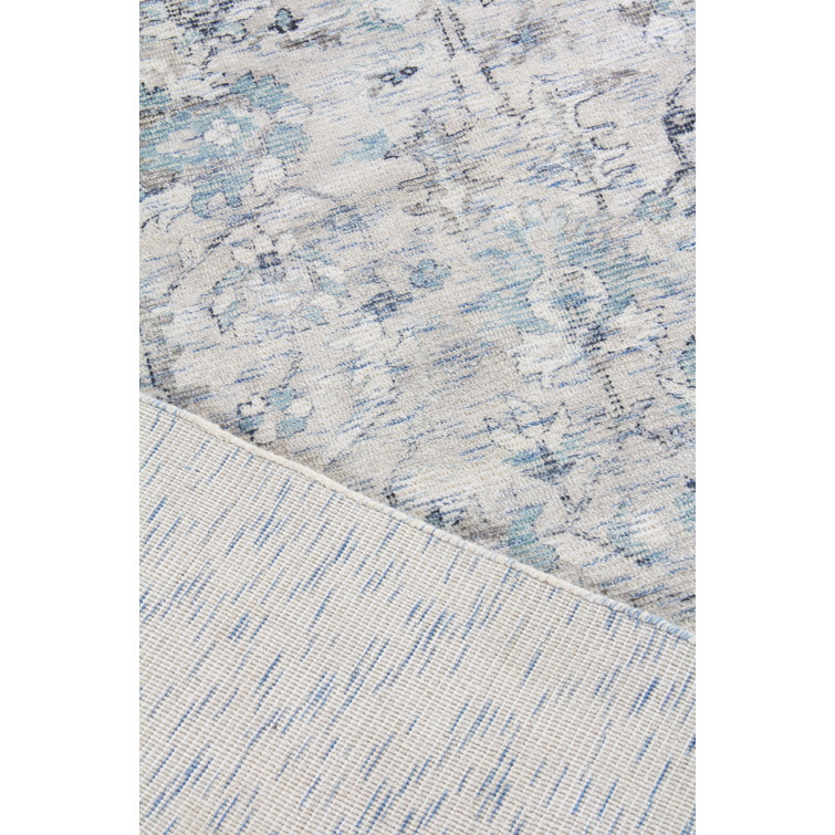 Handmade Blue and Beige Wool Viscose Rectangular Area Rug