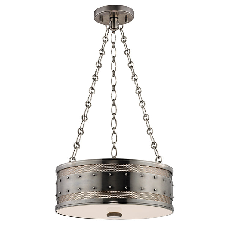 Historic Nickel 3-Light Drum Pendant with Glass Shade
