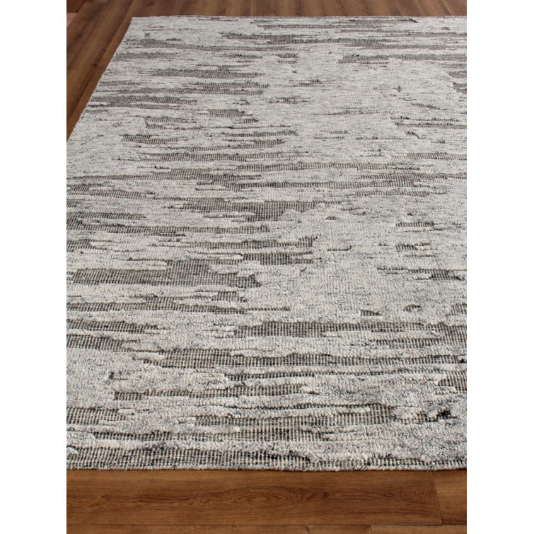 Hand-Knotted Silver and Charcoal Wool Rectangular Area Rug